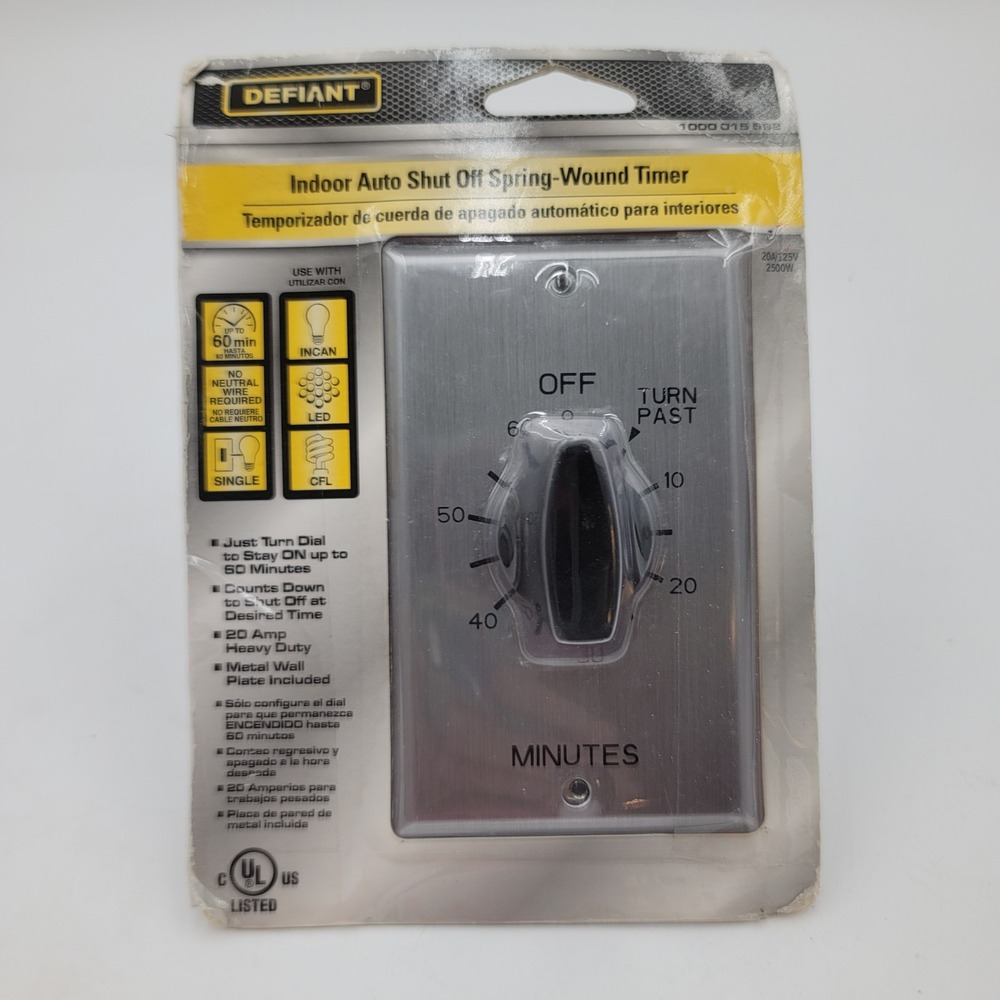 Defiant Indoor Auto Shut Off Spring-Wound Timer 60 Minute Metal Plate 1000015592